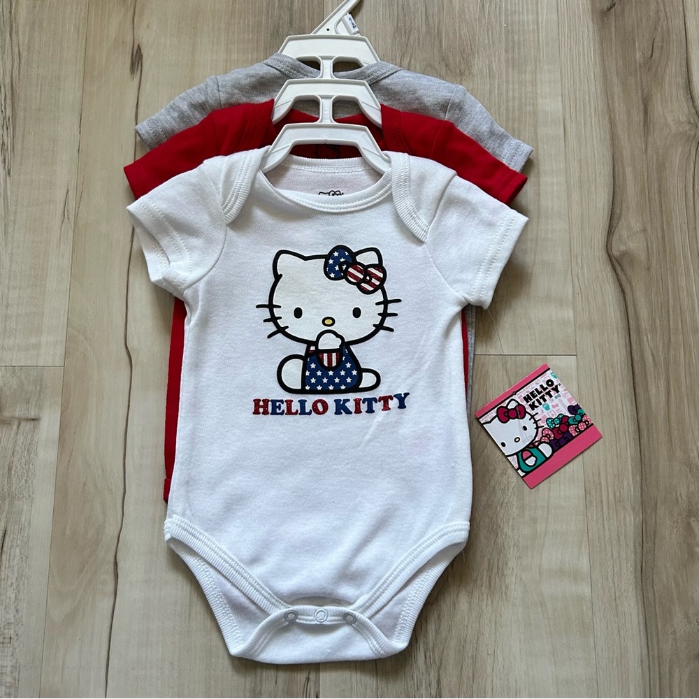 Hello Kitty Baby Onesies Size 3-6 Moths 4th of July 3-Pack Set Patriotic